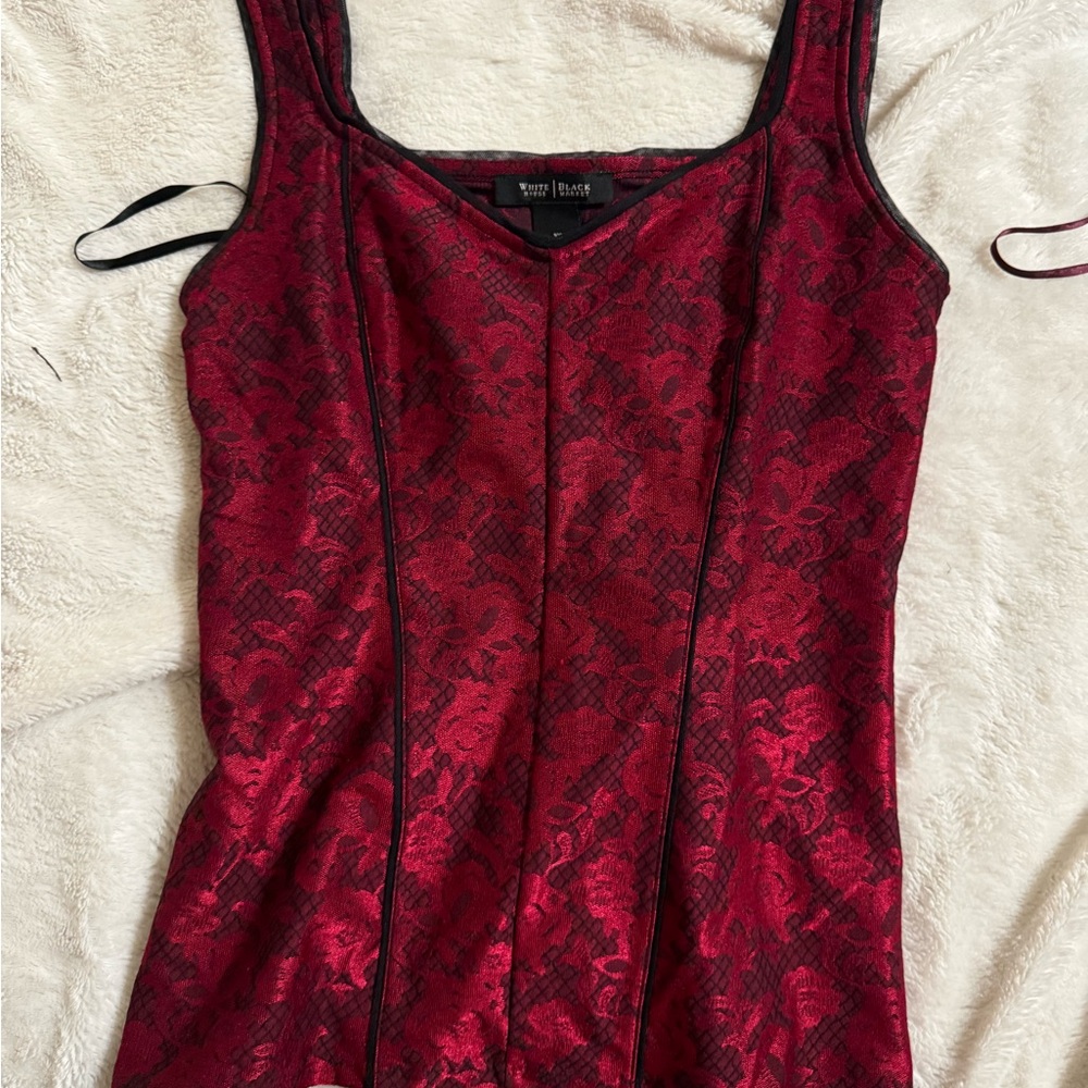 White House Black Market Red Brocade Corset Top XS Holiday/Evening